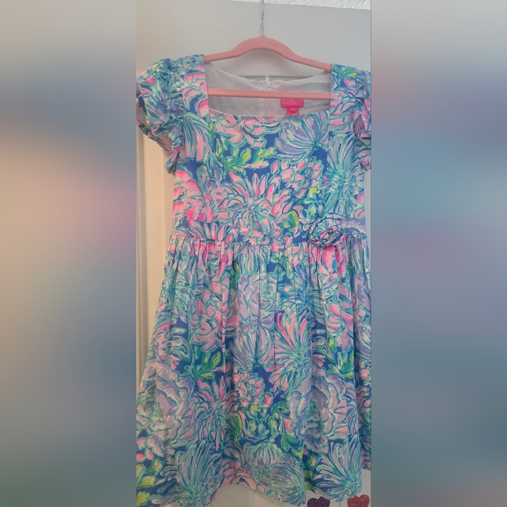Lilly Pulitzer Girls Floral Dress in Blue, Pink & Green